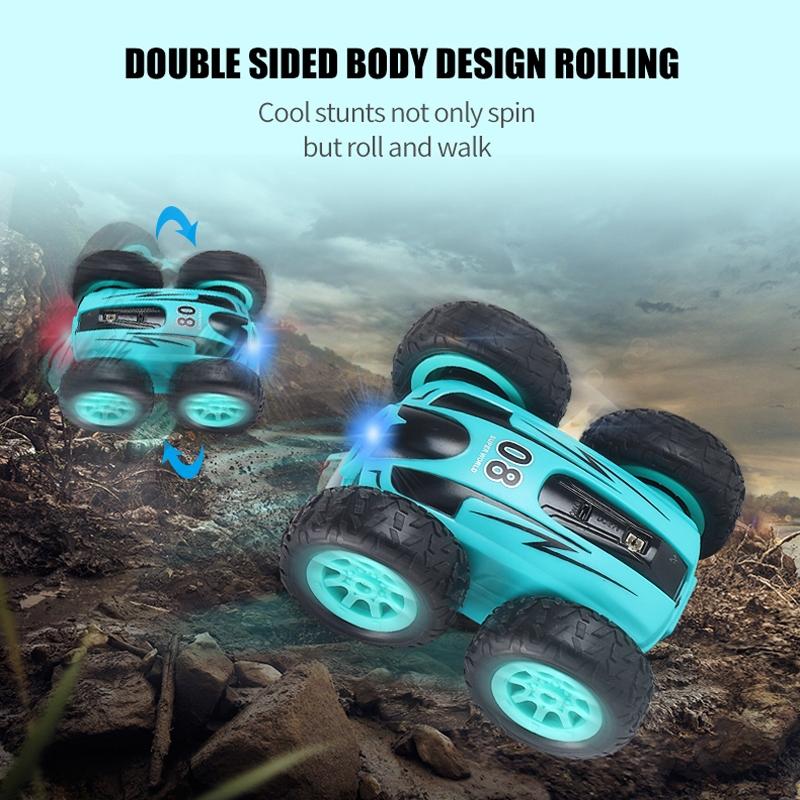 Double Sided 2.4g Mini Rc Car - High Speed Remote Control Toy - English Box 08 Blue